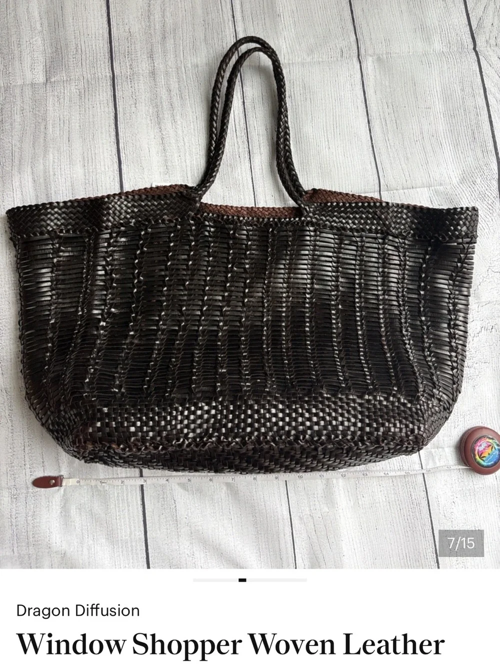 Window Shopper Woven Leather Tote Bag in Dark Chocolate Brown Dragon Diffusion